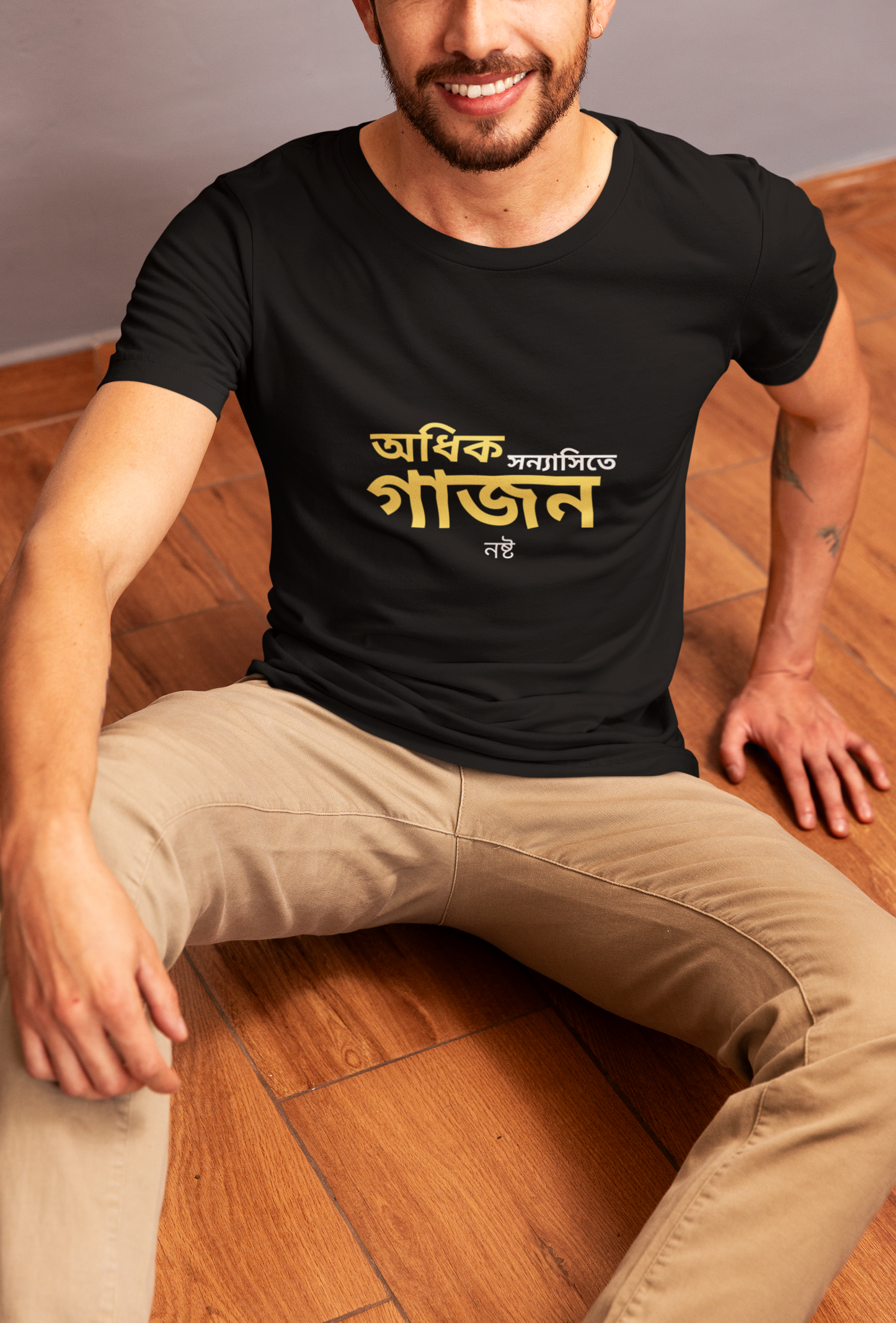 Black bengali printed half sleeve tshirt