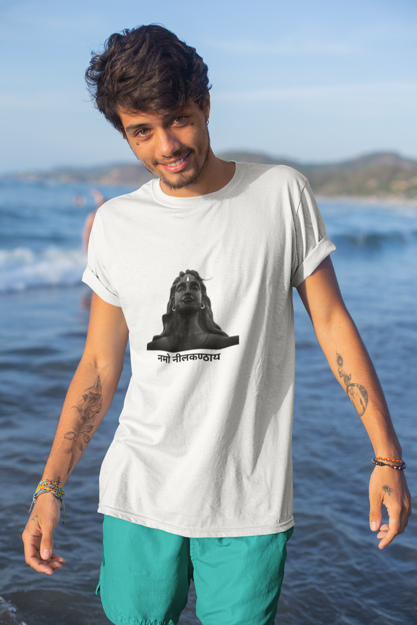 White lord Shiva half sleeve tshirt